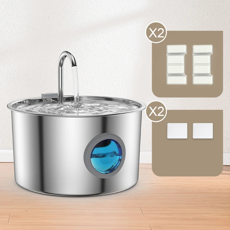 Stainless Steel Cat/Dog Water Fountain, Automatic Dispenser with filters