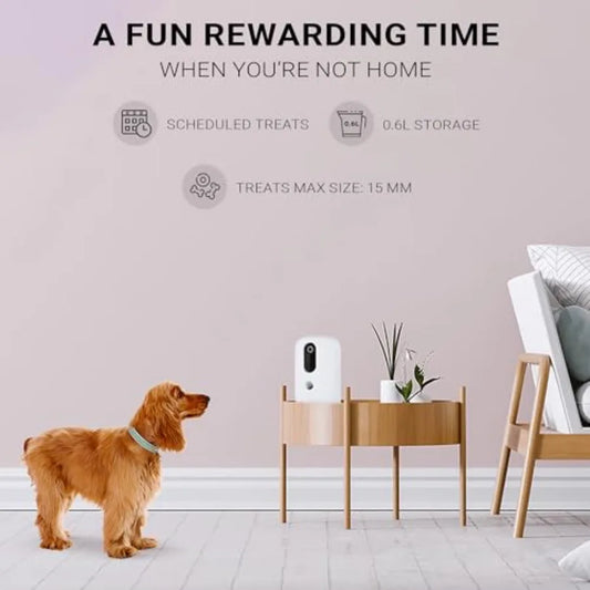 Smart Treat Thrower with HD Camera for Dogs and Cats Automatic Feeding with Portion Control White Plastic Compact Design
