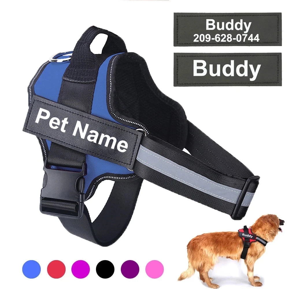 Dog Harness Reflective Breathable Adjustable ID Custom Patch
