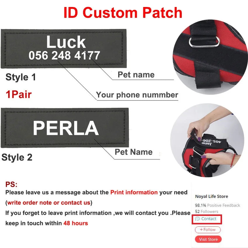Dog Harness Reflective Breathable Adjustable ID Custom Patch