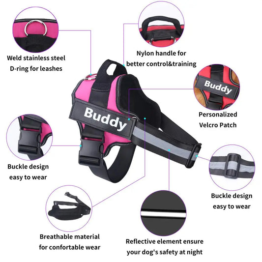 Dog Harness Reflective Breathable Adjustable ID Custom Patch