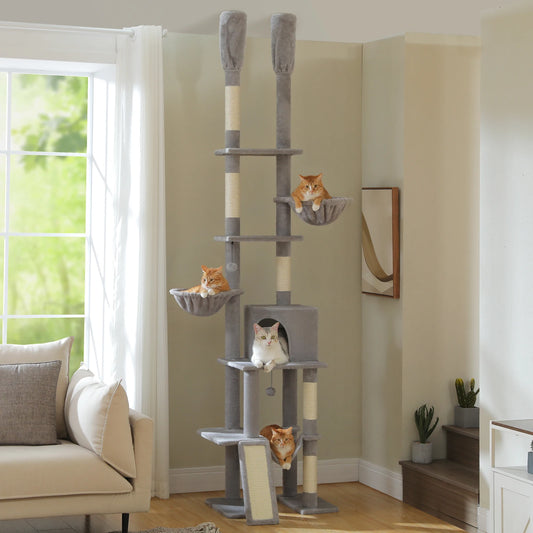 Floor to Ceiling Cat Tree, Scratching Posts, Adjustable Height, Indoor