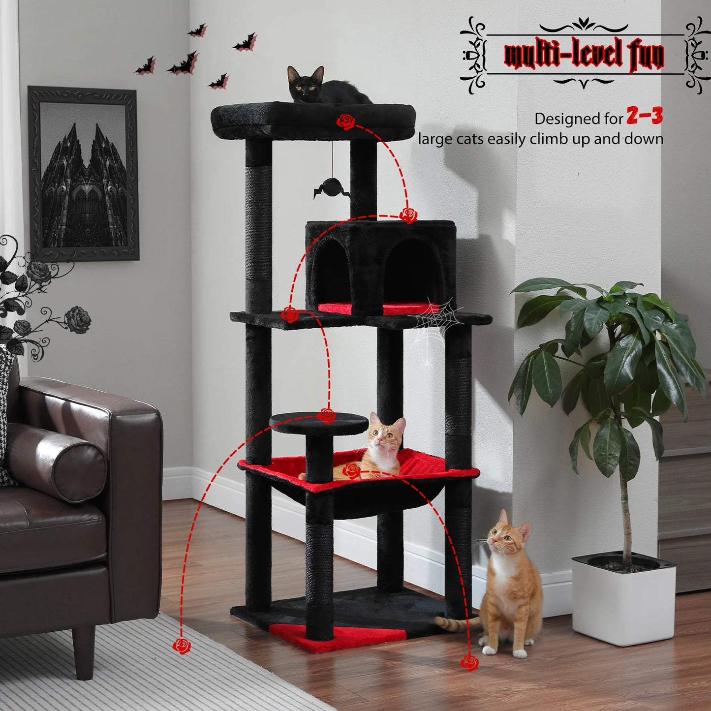 Cat Tree for Indoor, 5-Level Cat Tower for Large Cats, Sisal Covered Scratching Posts