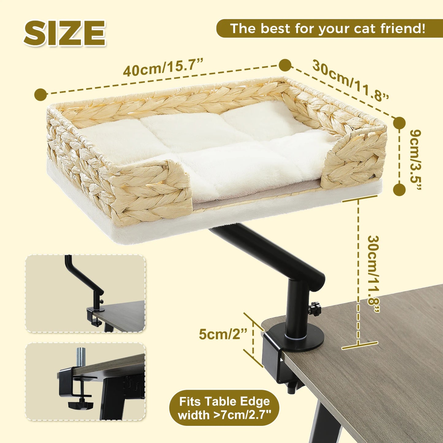 Cat Desk Bed, 360° Rotatable Cat Bed Stand for Indoor Cats, Adjustable Cat Basket, Cats Hammock for Table, Soft Cat Bed for Desk