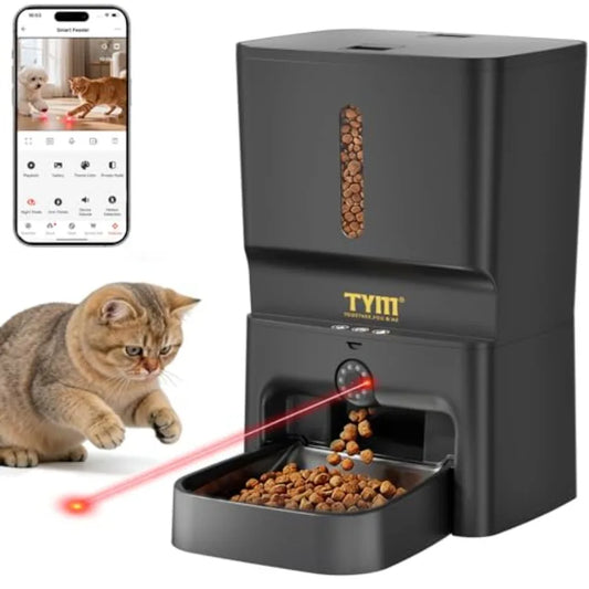 7L Automatic Cat Feeder with Controllable 2K 3MP Camera - 5G WiFi Pet Food Dispenser with APP Control Laser Interactive Program
