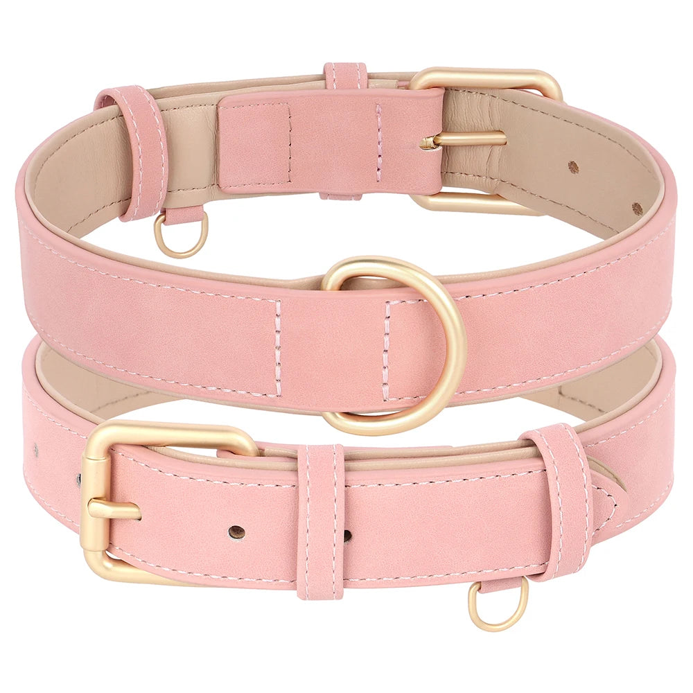 Soft Padded Dog Collar Leash Set PU Leather  Necklace With Walking Lead Rope Adjustable