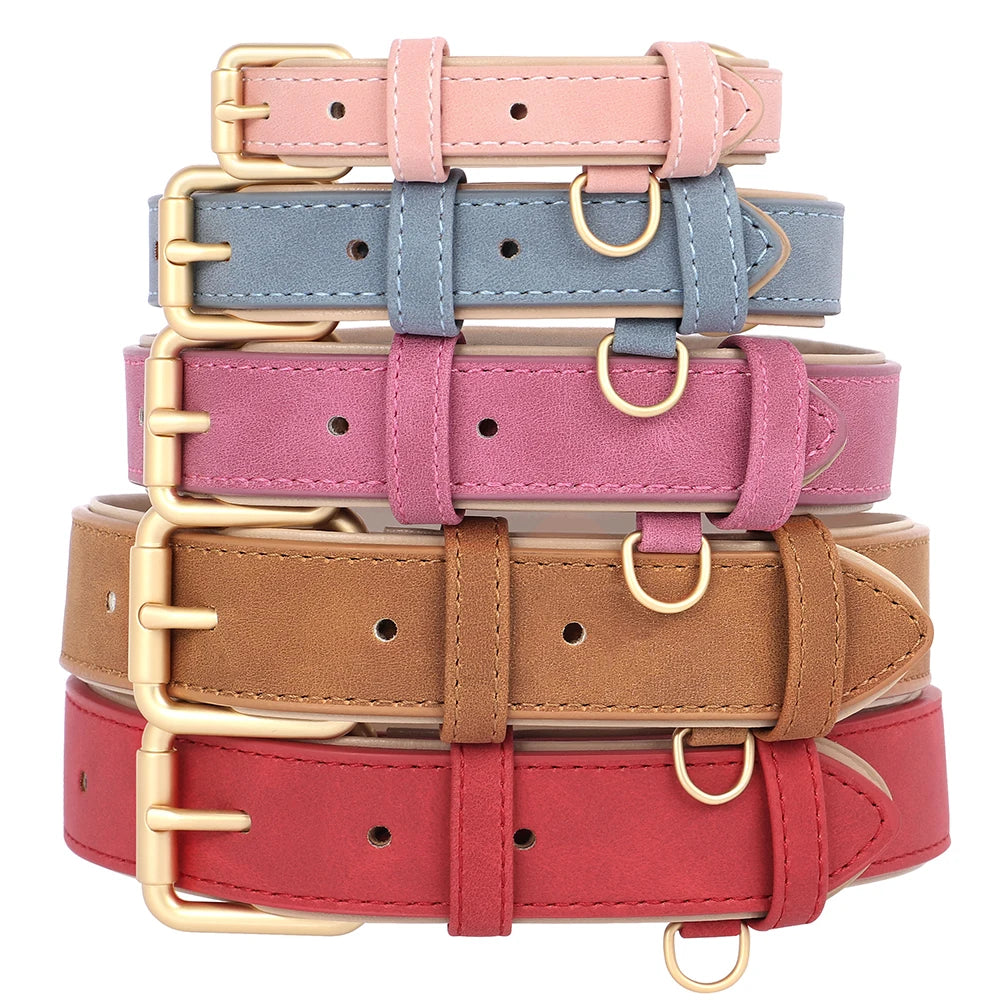 Soft Padded Dog Collar Leash Set PU Leather  Necklace With Walking Lead Rope Adjustable