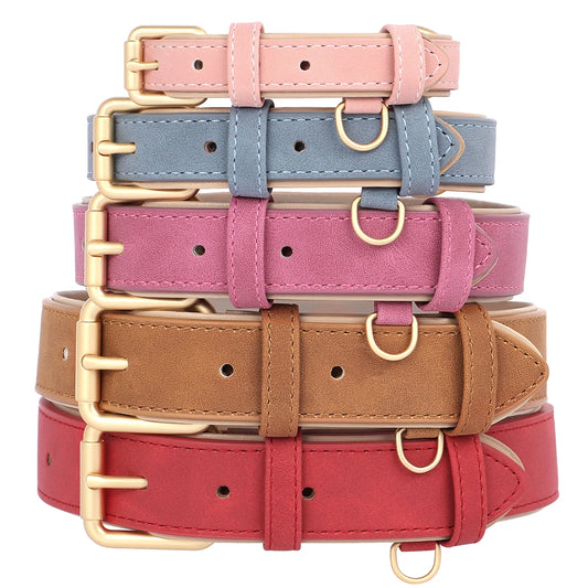 Soft Padded Dog Collar Leash Set PU Leather  Necklace With Walking Lead Rope Adjustable