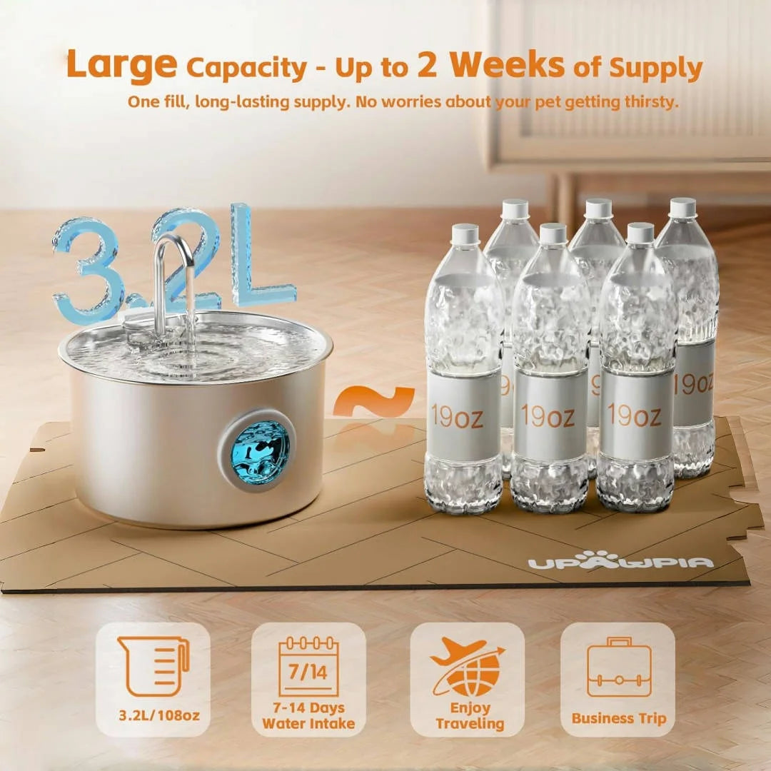 Stainless Steel Cat/Dog Water Fountain, Automatic Dispenser with filters
