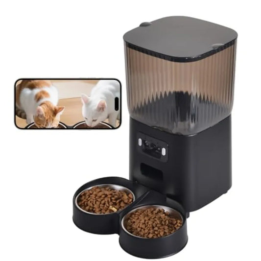 Automatic Cat Feeder Camera Auto 2 Dispenser 5L Microchip WiFi 2.4Gand5G Timed Dual Pet Smart APP Dry Food Self Feeding