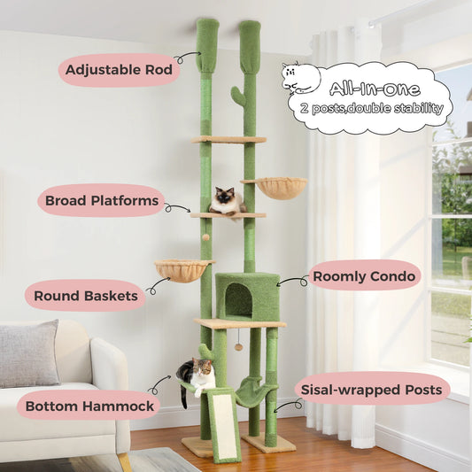 Floor to Ceiling Cat Tree, Scratching Posts, Adjustable Height, Indoor