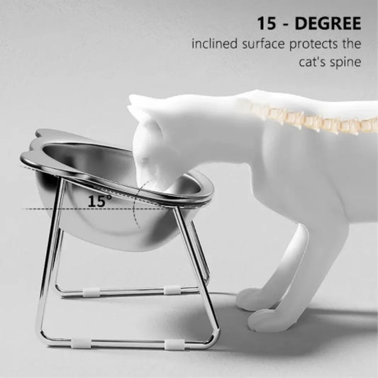 Raised Cat Bowls Tilted Stainless Steel Shatter-resistant Elevated 15°