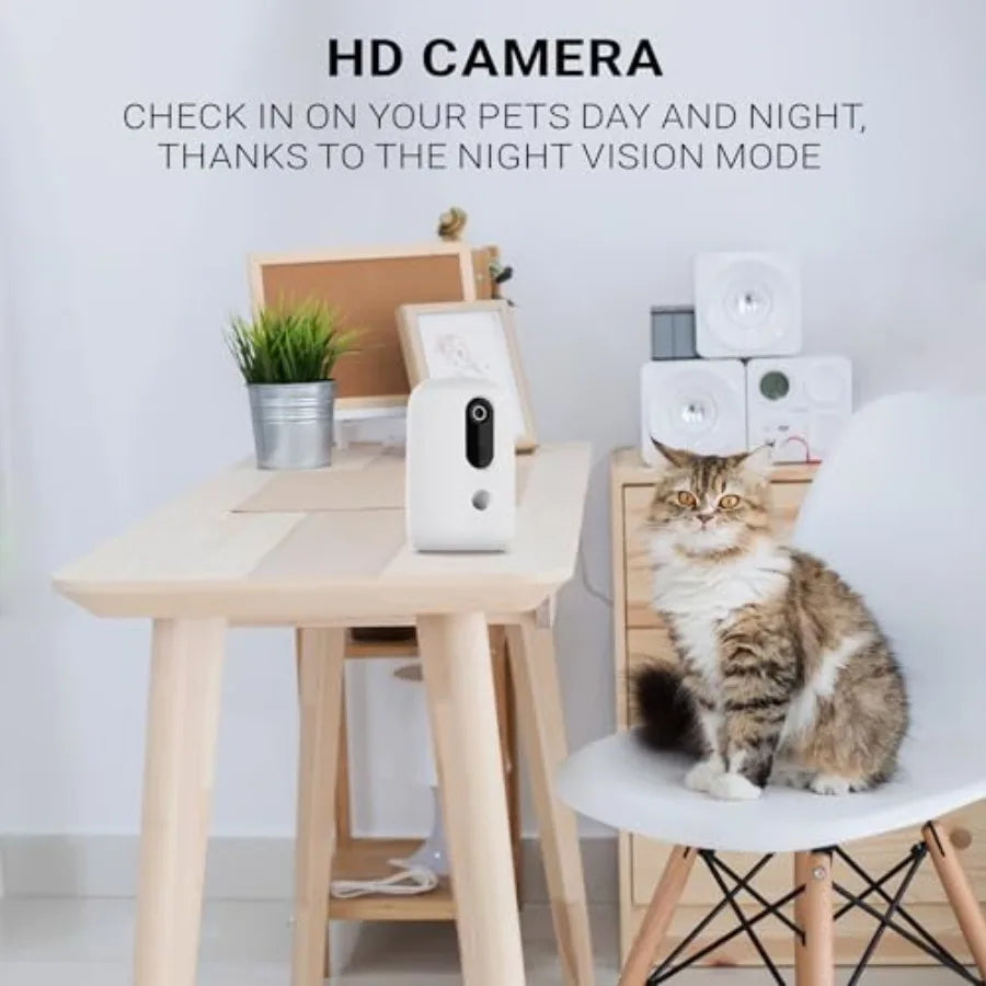 Smart Treat Thrower with HD Camera for Dogs and Cats Automatic Feeding with Portion Control White Plastic Compact Design