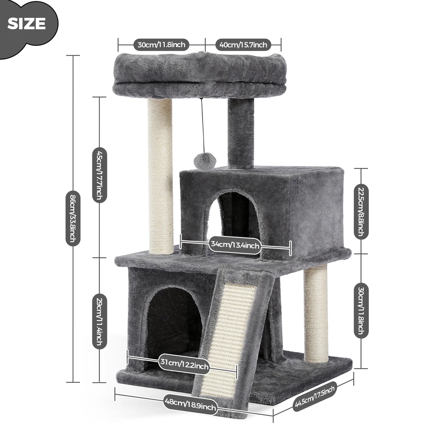 Multi-Level Cat Tower with Sisal Scratching Post,  Scratching Pad
