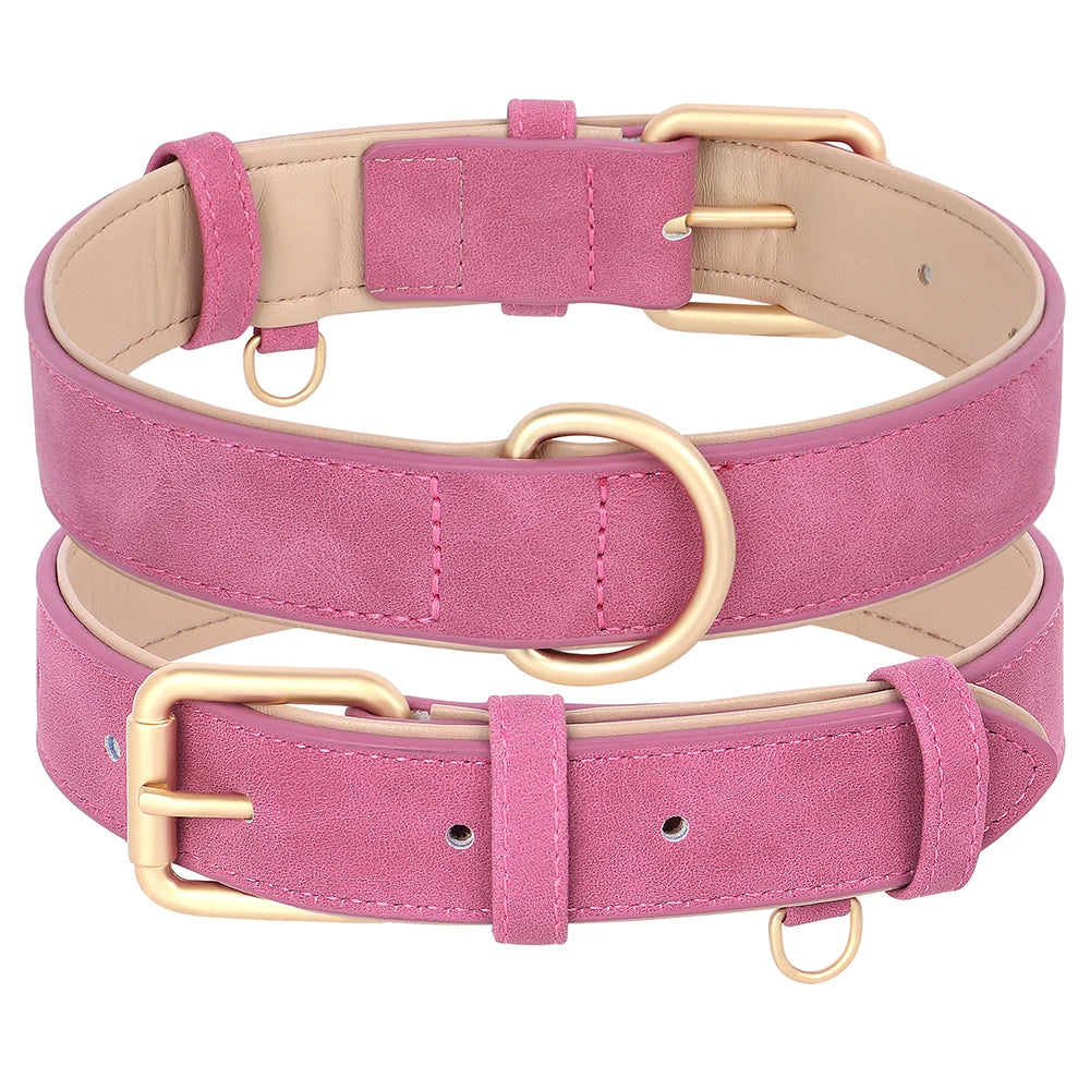 Soft Padded Dog Collar Leash Set PU Leather  Necklace With Walking Lead Rope Adjustable