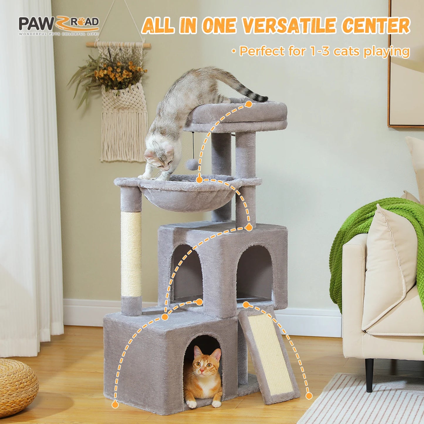 Multi-Level Cat Tower with Sisal Scratching Post,  Scratching Pad