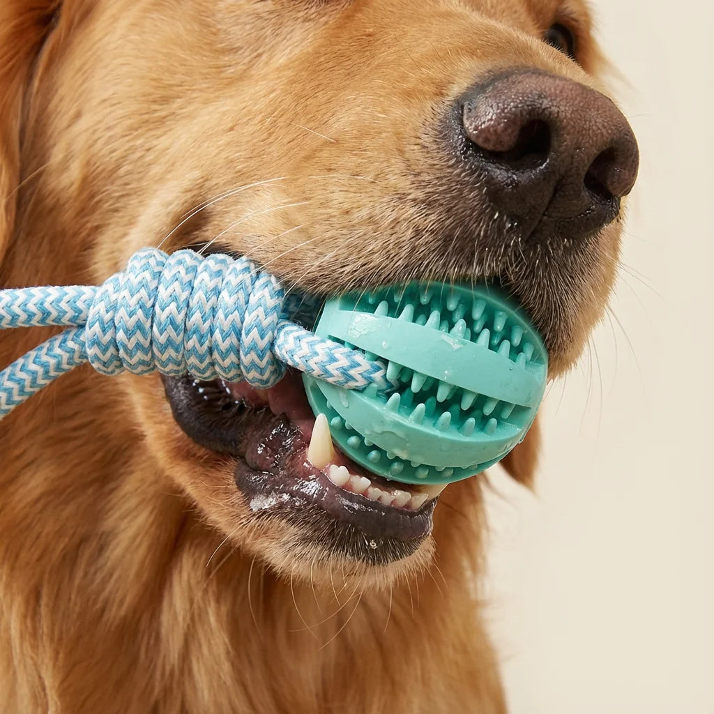 Cotton Rope & Rubber Dog Chew Ball, Treat Dispenser Toy.