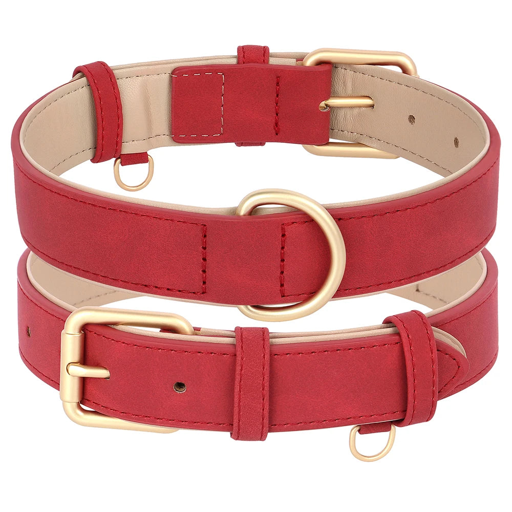 Soft Padded Dog Collar Leash Set PU Leather  Necklace With Walking Lead Rope Adjustable