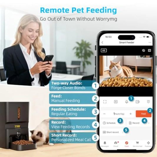 7L Automatic Cat Feeder with Controllable 2K 3MP Camera - 5G WiFi Pet Food Dispenser with APP Control Laser Interactive Program