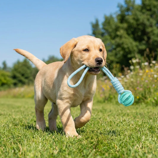 Cotton Rope & Rubber Dog Chew Ball, Treat Dispenser Toy.