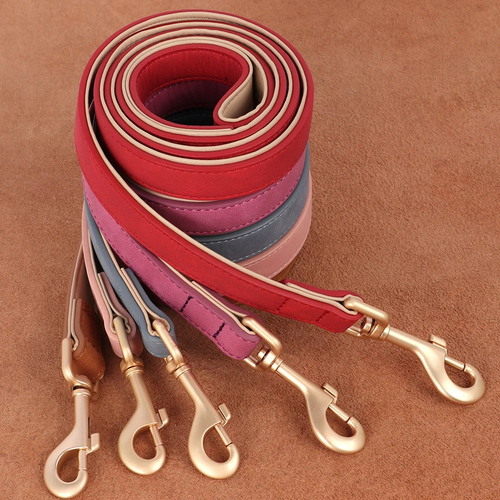 Soft Padded Dog Collar Leash Set PU Leather  Necklace With Walking Lead Rope Adjustable