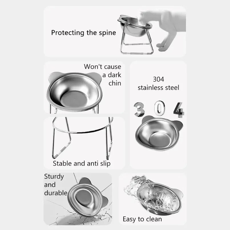 Raised Cat Bowls Tilted Stainless Steel Shatter-resistant Elevated 15°