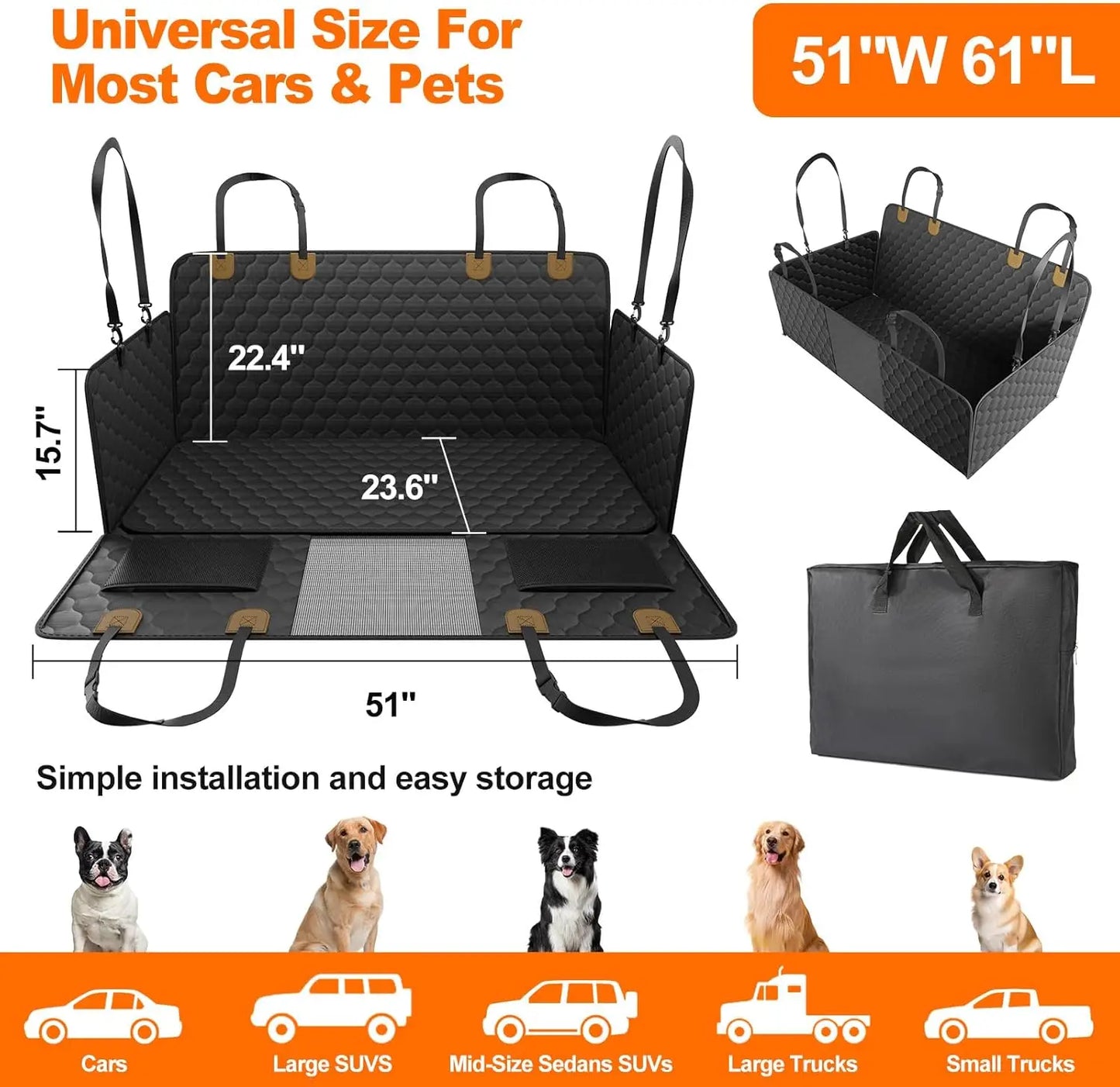 Waterproof Pet Travel Accessories, Foldable Dog Car Seat, Safety Hammock, Trunk Mat Car, Rear Back Seat Protector