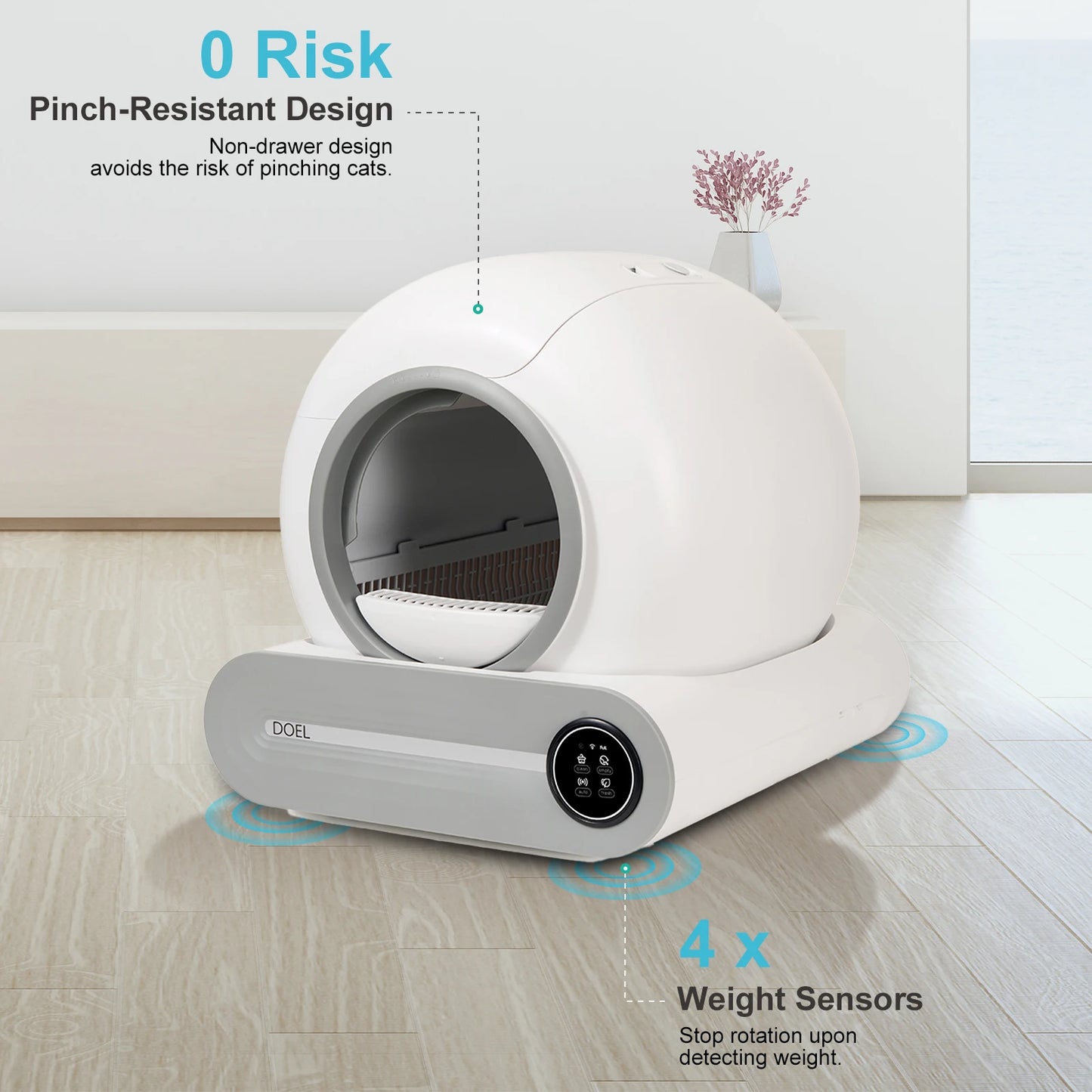 DOEL Self Cleaning Cat Litter Box 65L Automatic Cat Litter Box w/ Trash Bag & Litter Mat Smart Cat Toilet App Control 2.4G WiFi