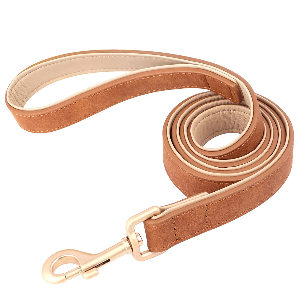 Soft Padded Dog Collar Leash Set PU Leather  Necklace With Walking Lead Rope Adjustable