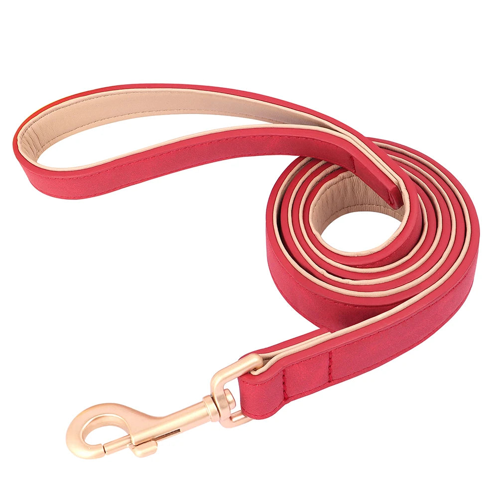 Soft Padded Dog Collar Leash Set PU Leather  Necklace With Walking Lead Rope Adjustable