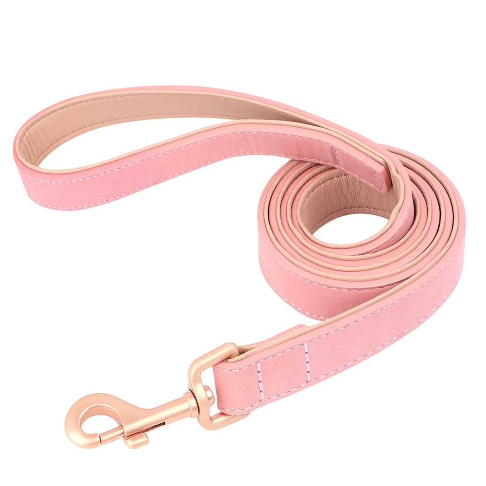 Soft Padded Dog Collar Leash Set PU Leather  Necklace With Walking Lead Rope Adjustable