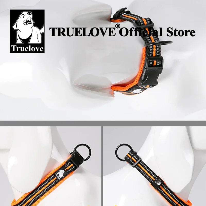 Truelove Cat, Dog Collar, Nylon Adjustable Webbing, Padded Soft Reflective Durable Heavy Duty Training