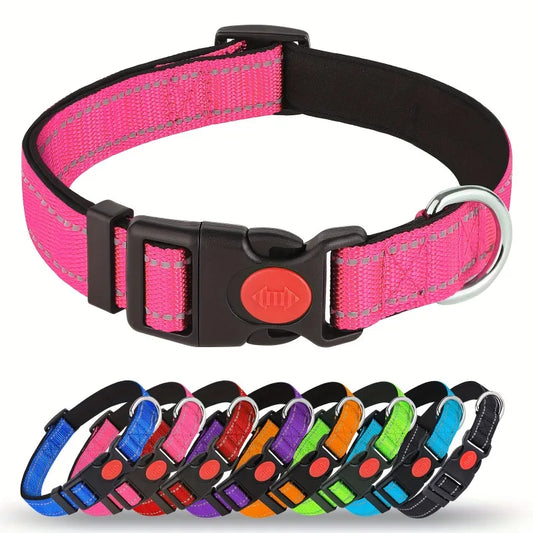 1 reflective dog collar with safety latch, adjustable soft neoprene liner and breathable nylon for small, medium and large dogs