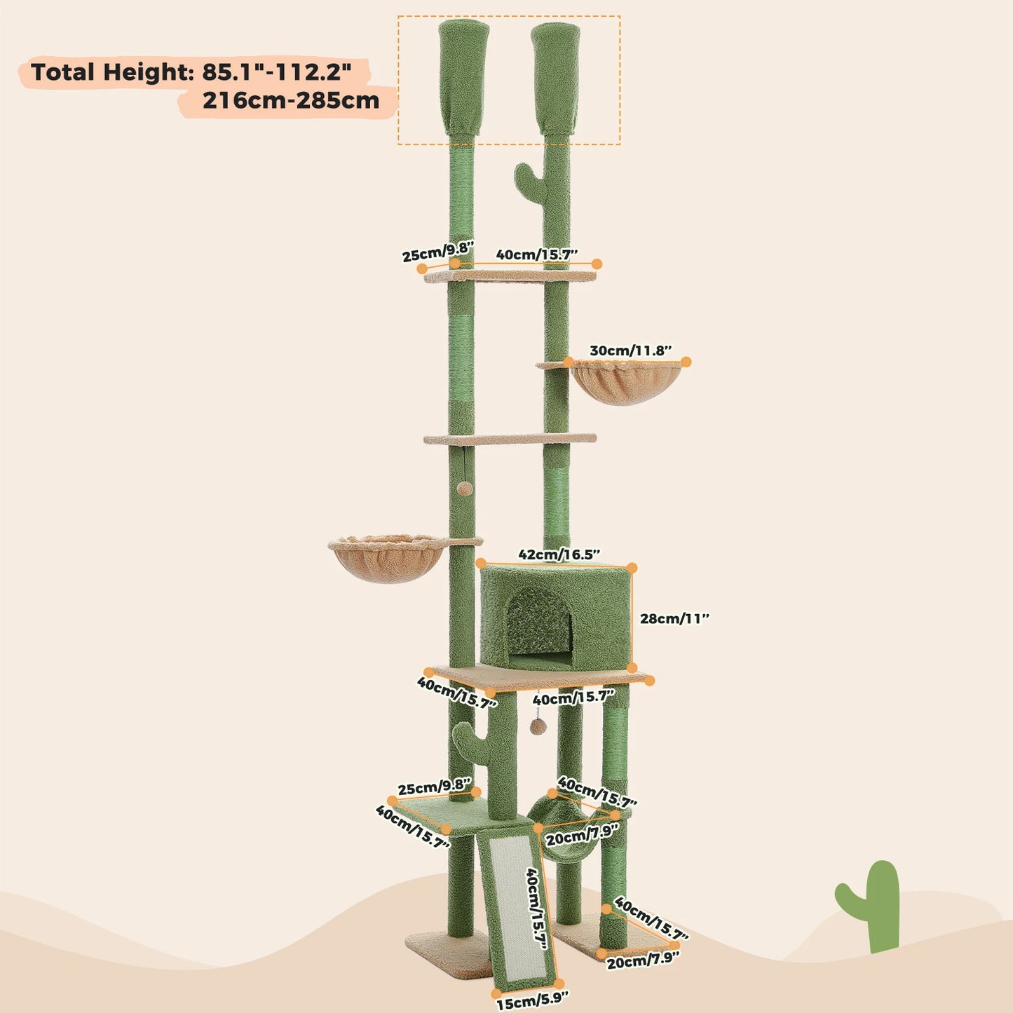 Floor to Ceiling Cat Tree, Scratching Posts, Adjustable Height, Indoor