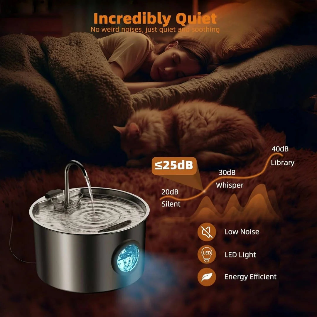 Stainless Steel Cat/Dog Water Fountain, Automatic Dispenser with filters