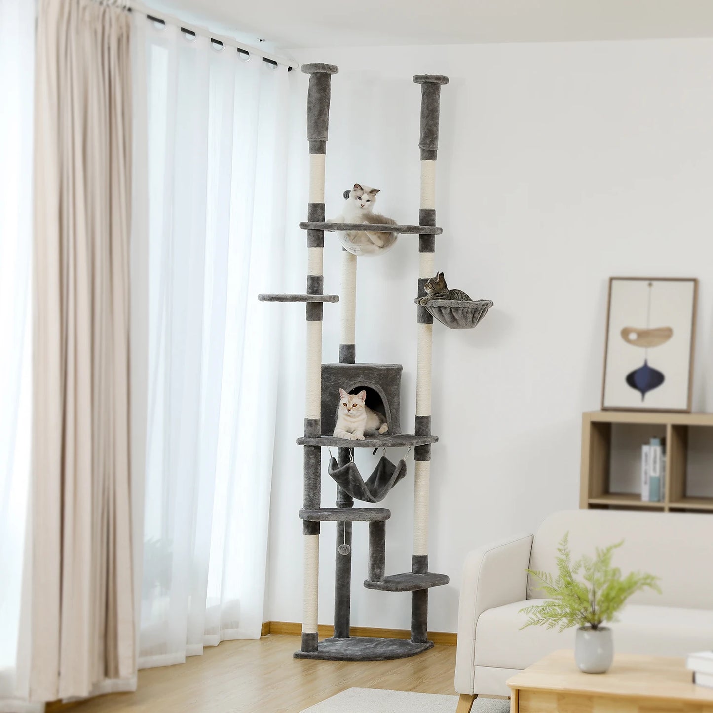 Floor to Ceiling Cat Tree, Scratching Posts, Adjustable Height, Indoor