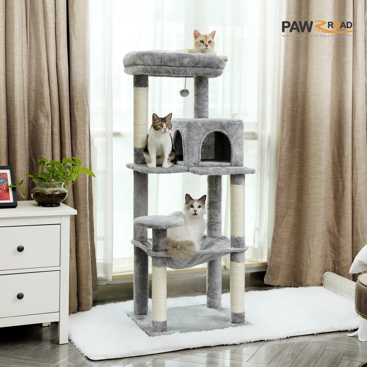 Cat Tree for Indoor, 5-Level Cat Tower for Large Cats, Sisal Covered Scratching Posts