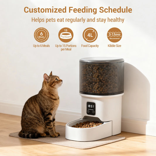 Programmable 4L Automatic Pet Feeder for Small Dogs Cats, Up to 6 Meals Daily, Timer/Portion Control