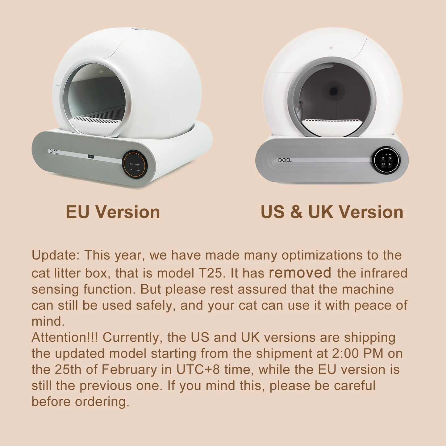 DOEL Self Cleaning Cat Litter Box 65L Automatic Cat Litter Box w/ Trash Bag & Litter Mat Smart Cat Toilet App Control 2.4G WiFi