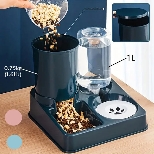 2 In 1 Tilted Automatic Cat Feeder Water Dispenser Set