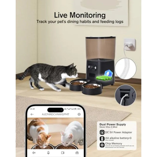 Automatic Cat Feeder Camera Auto 2 Dispenser 5L Microchip WiFi 2.4Gand5G Timed Dual Pet Smart APP Dry Food Self Feeding