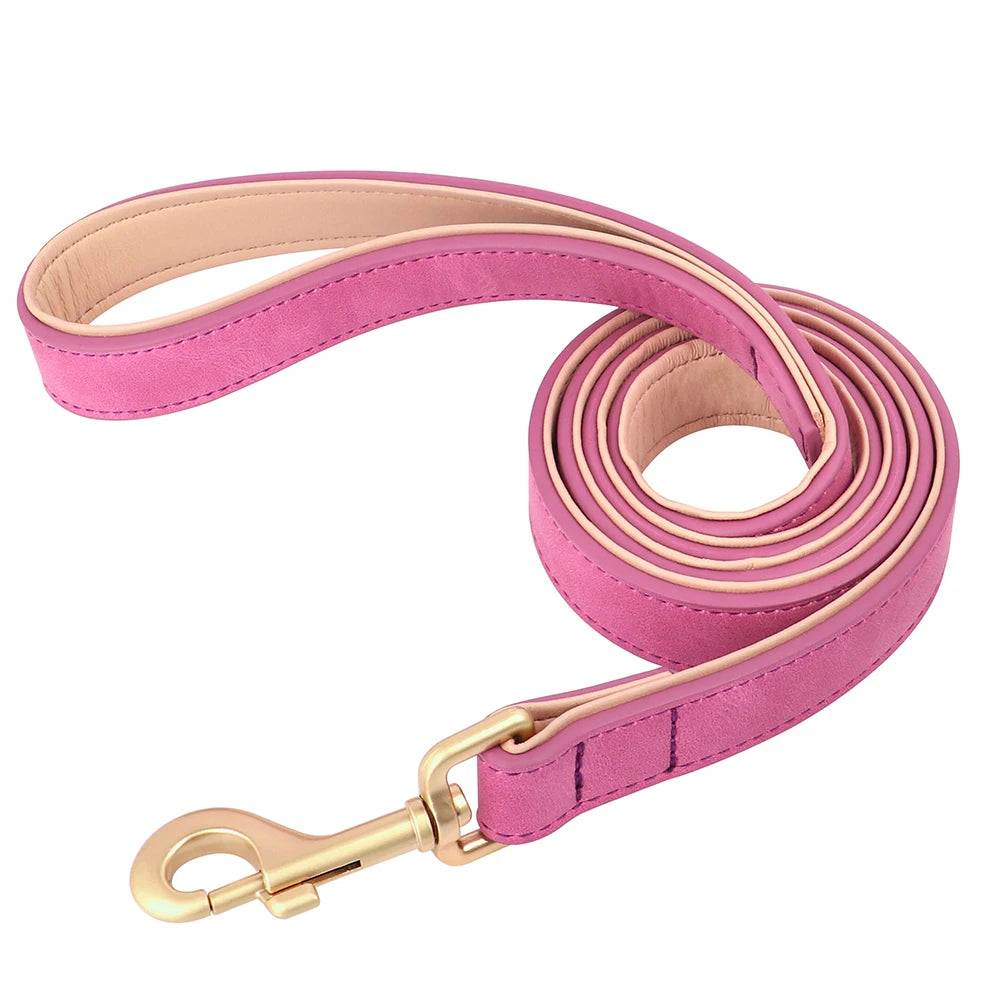 Soft Padded Dog Collar Leash Set PU Leather  Necklace With Walking Lead Rope Adjustable