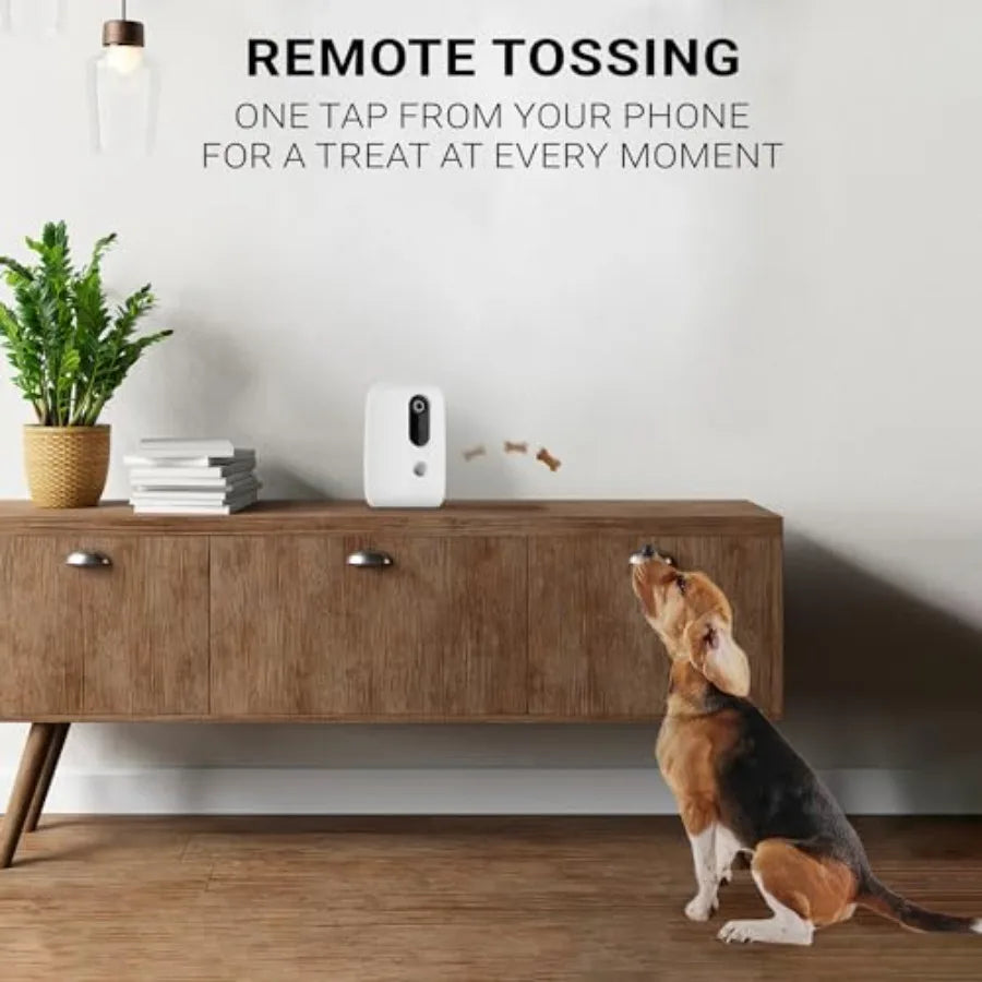 Smart Treat Thrower with HD Camera for Dogs and Cats Automatic Feeding with Portion Control White Plastic Compact Design