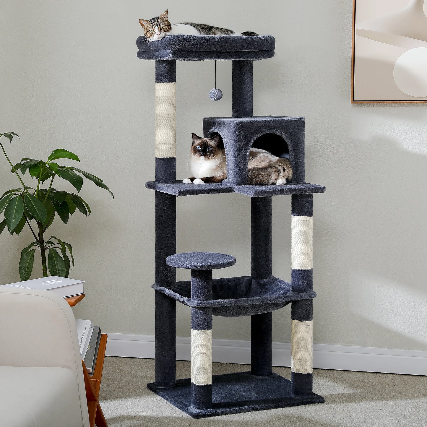 Cat Tree for Indoor, 5-Level Cat Tower for Large Cats, Sisal Covered Scratching Posts