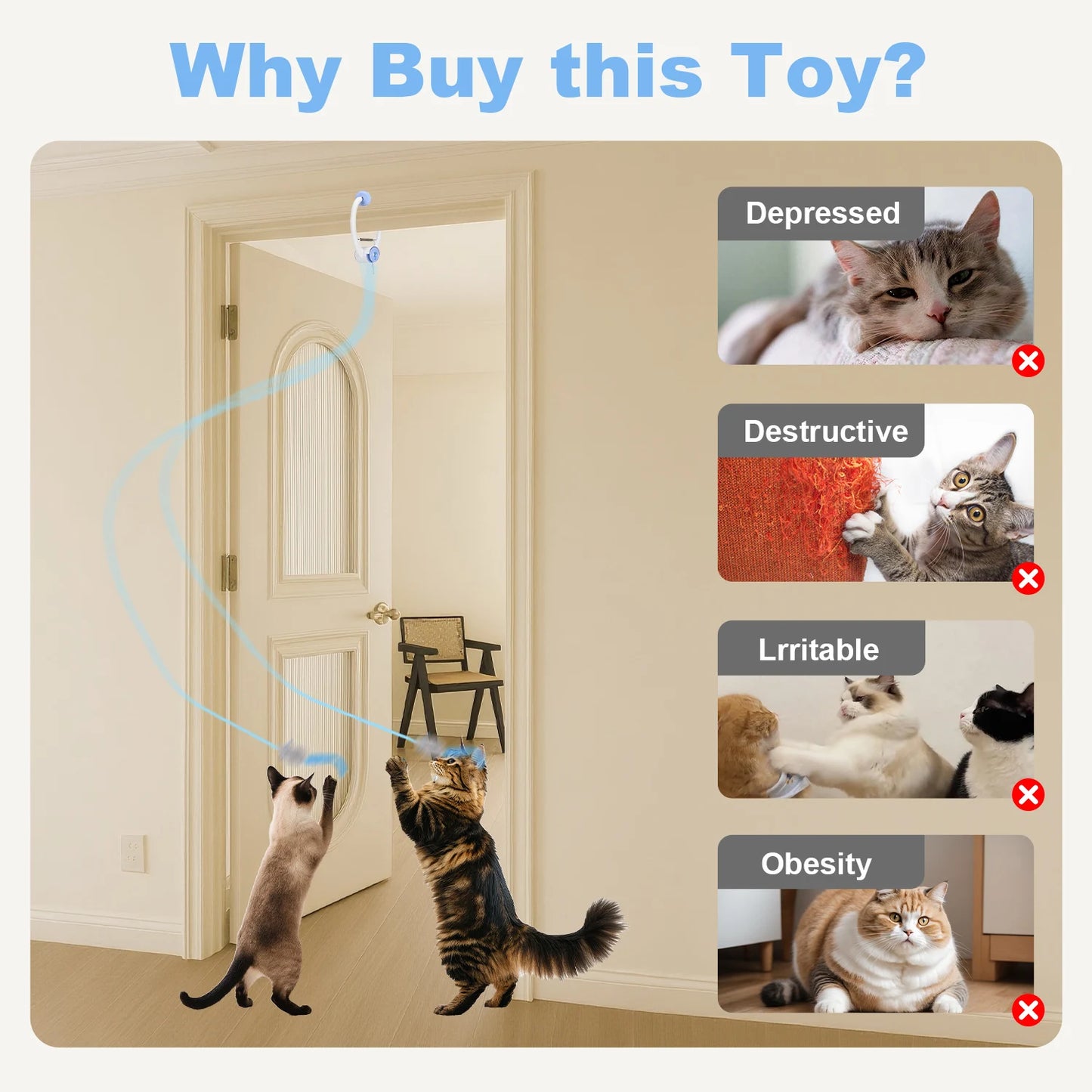 Cat Toys Electric Door Hanging  Interactive USB Rechargeable Self Play Toy Retractable
