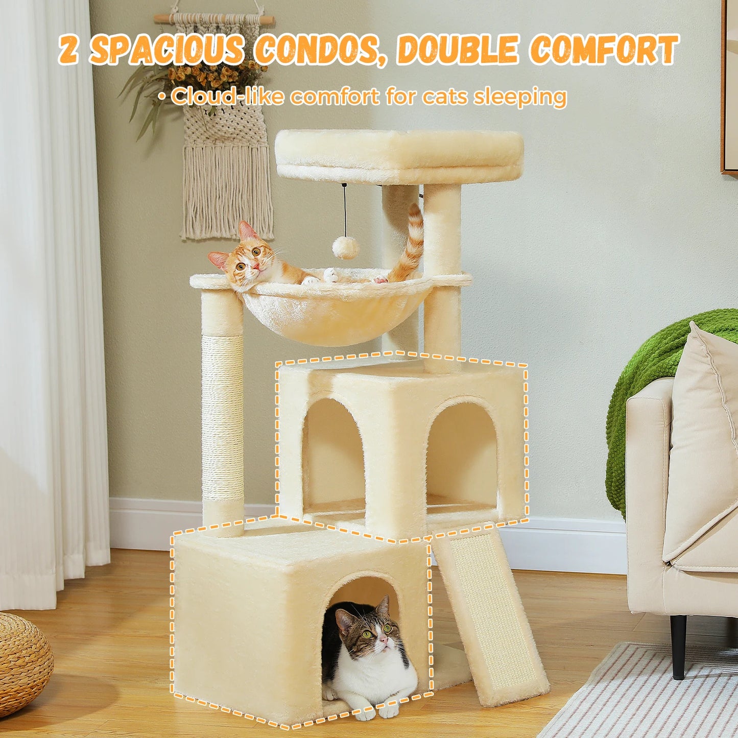 Multi-Level Cat Tower with Sisal Scratching Post,  Scratching Pad