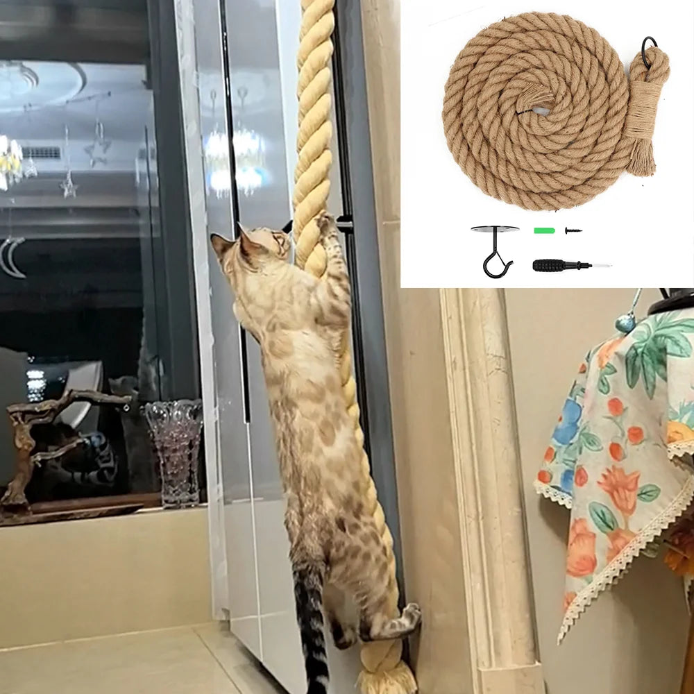 Cat climbing rope with hook suitable for indoor and outdoor