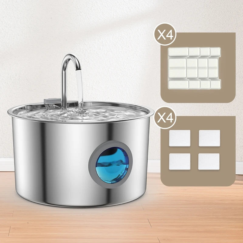 Stainless Steel Cat/Dog Water Fountain, Automatic Dispenser with filters