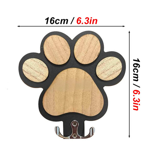 Paw Print Wooden Dog Leash Hanger Wall Hook for Collars & Coats