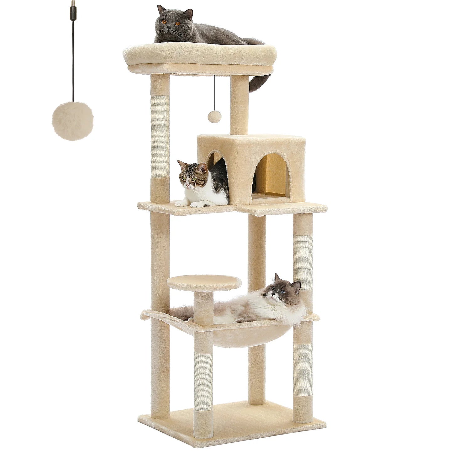 Cat Tree for Indoor, 5-Level Cat Tower for Large Cats, Sisal Covered Scratching Posts